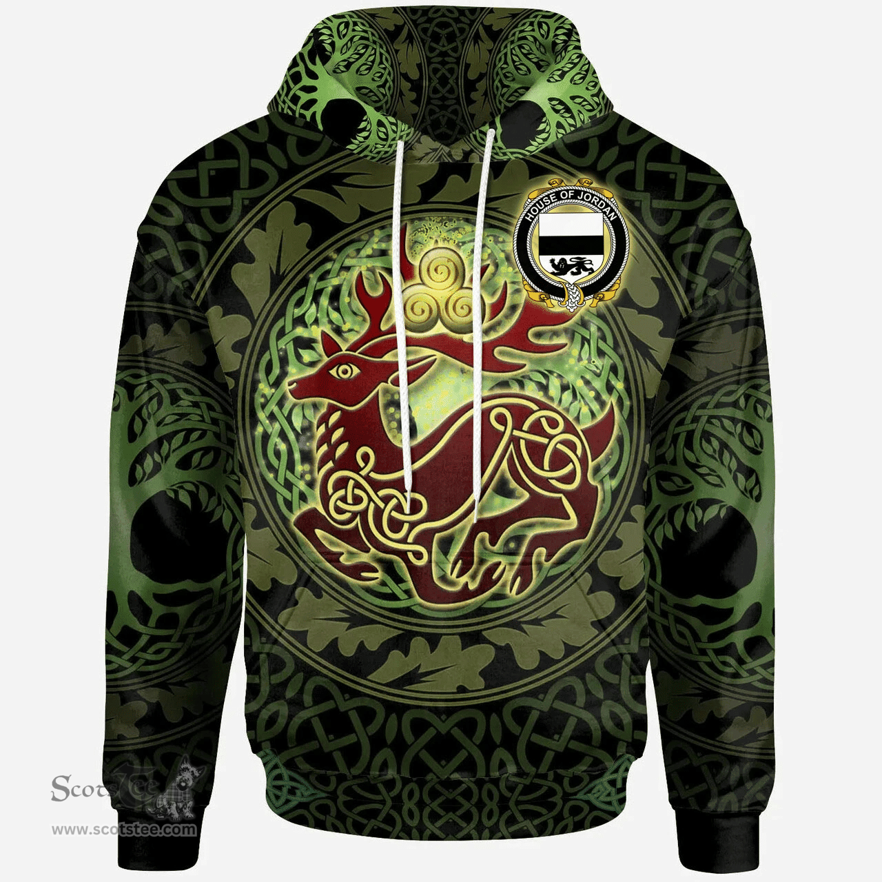 ScotsTee Shop Irish House of JORDAN Coat of Arms Family Crest Ireland Hoodie The God of The Forest Hoodie