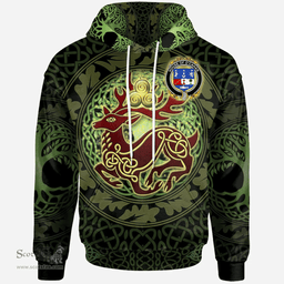 ScotsTee Shop Irish House of O'CAHAN (KEANE) Coat of Arms Family Crest Ireland Hoodie The God of The Forest Hoodie