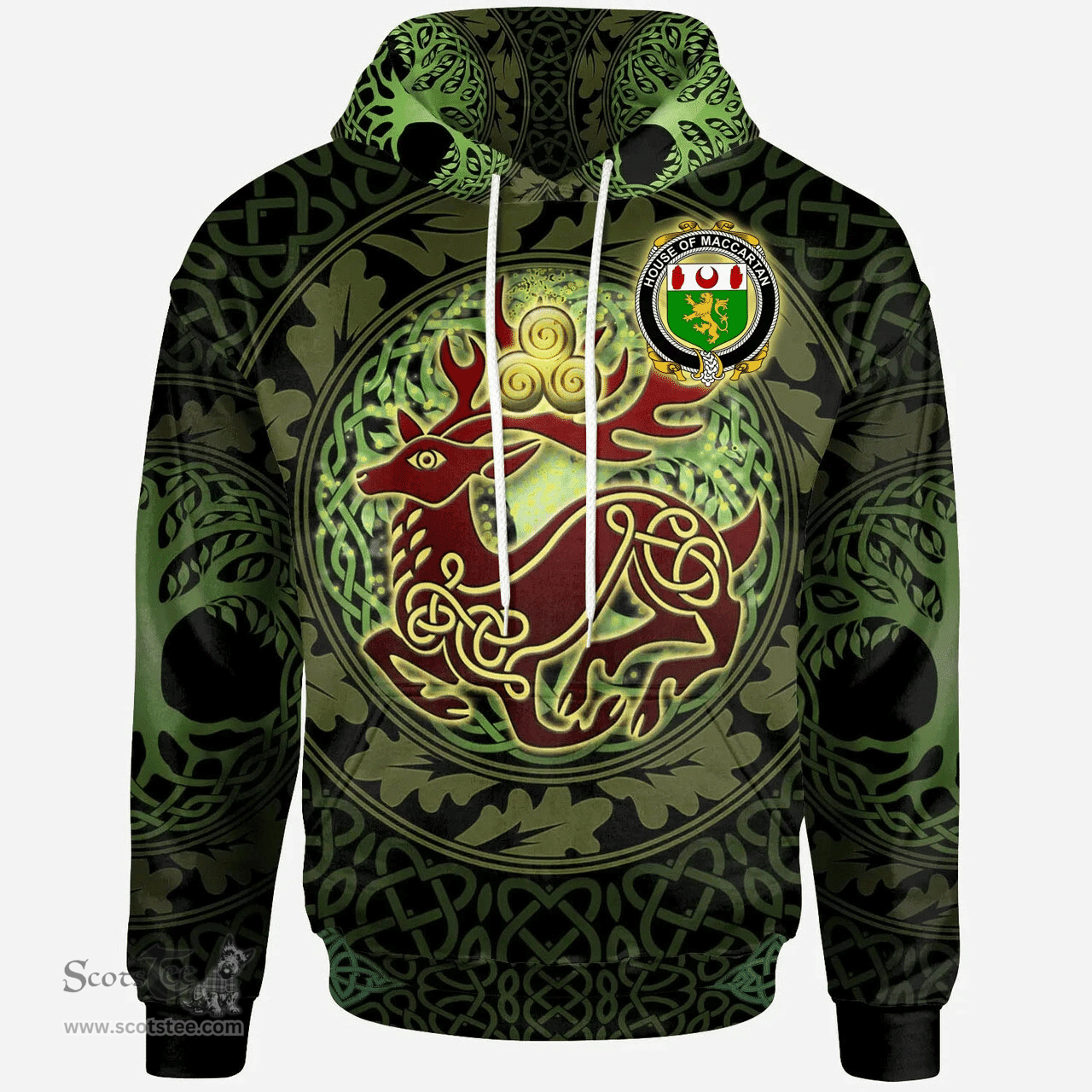 ScotsTee Shop Irish House of MACCARTAN Coat of Arms Family Crest Ireland Hoodie The God of The Forest Hoodie