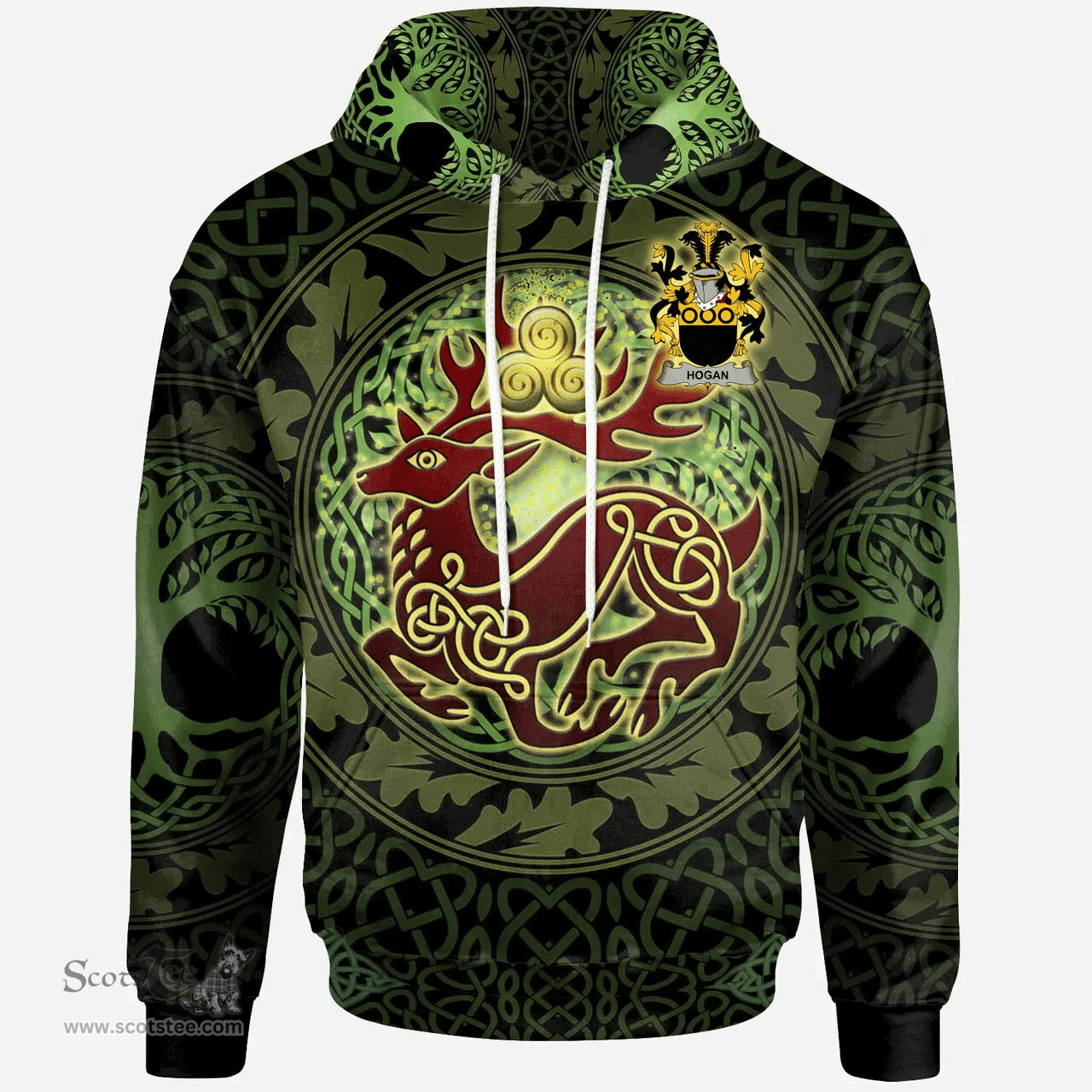 ScotsTee Shop Irish Hogan or O'Hogan Coat of Arms Family Crest Ireland Hoodie The God of The Forest Hoodie
