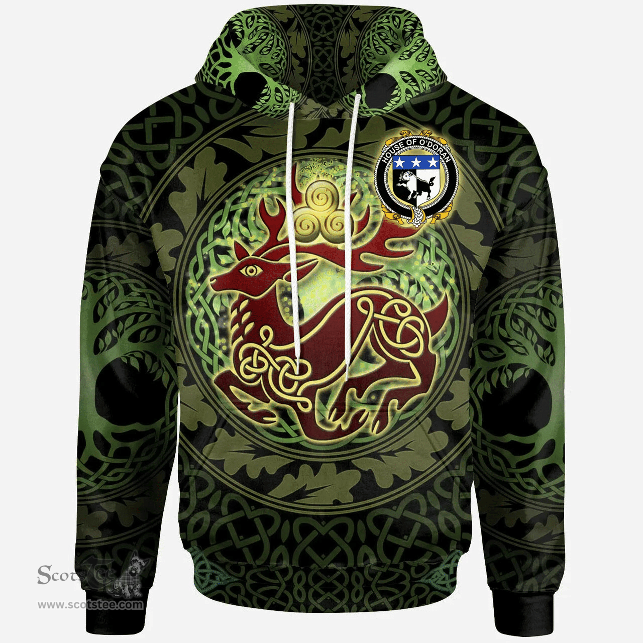 ScotsTee Shop Irish House of O'DORAN Coat of Arms Family Crest Ireland Hoodie The God of The Forest Hoodie
