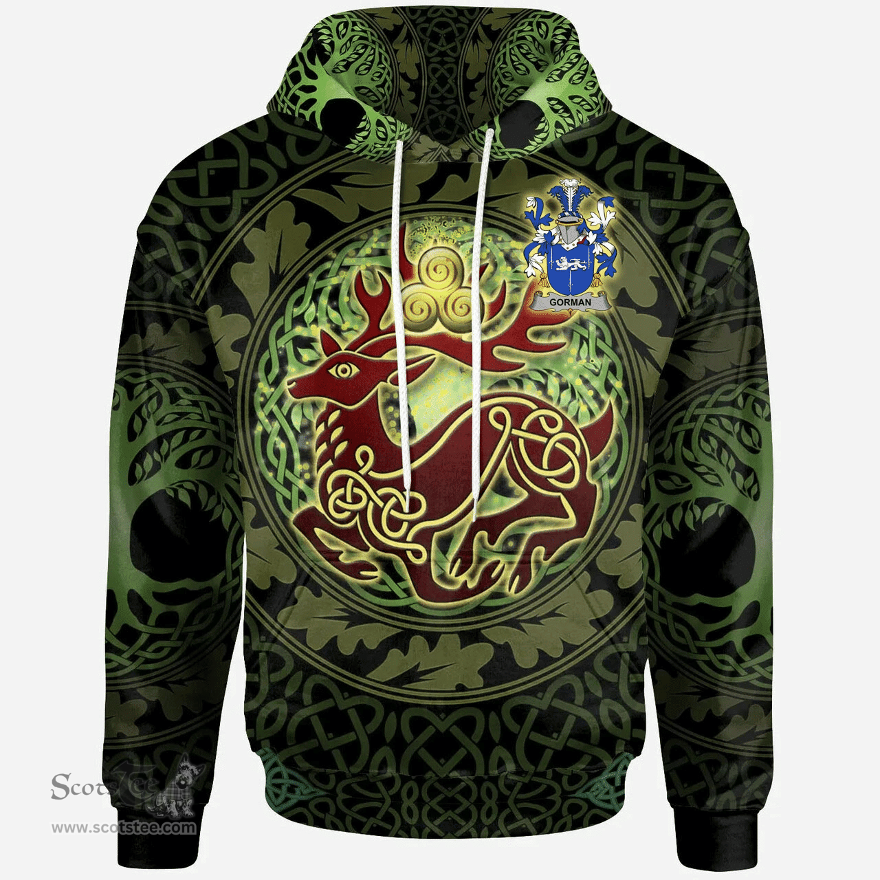 ScotsTee Shop Irish Gorman or McGorman Coat of Arms Family Crest Ireland Hoodie The God of The Forest Hoodie