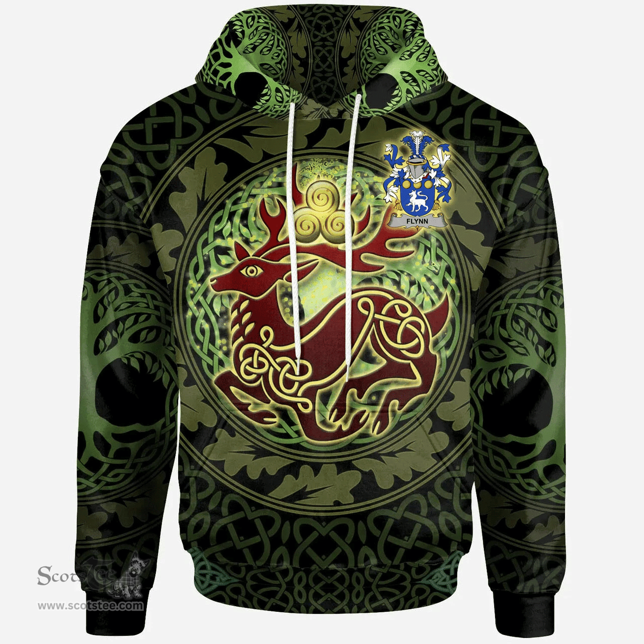 ScotsTee Shop Irish Flynn or O'Flynn Coat of Arms Family Crest Ireland Hoodie The God of The Forest Hoodie