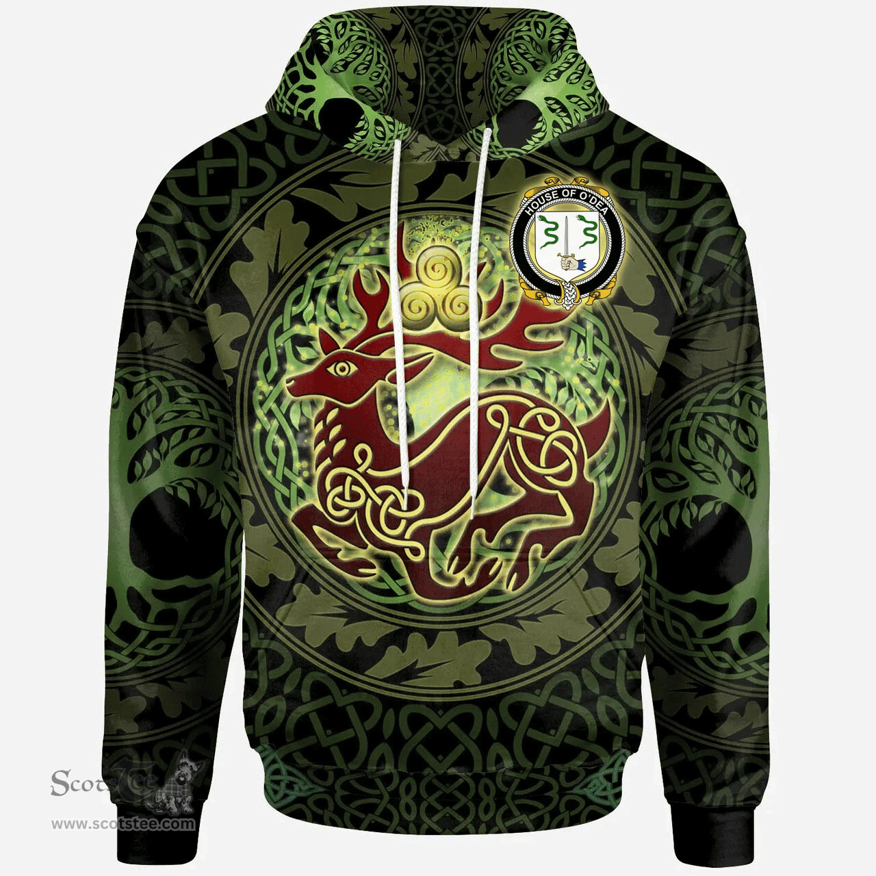 ScotsTee Shop Irish House of O'DEA Coat of Arms Family Crest Ireland Hoodie The God of The Forest Hoodie