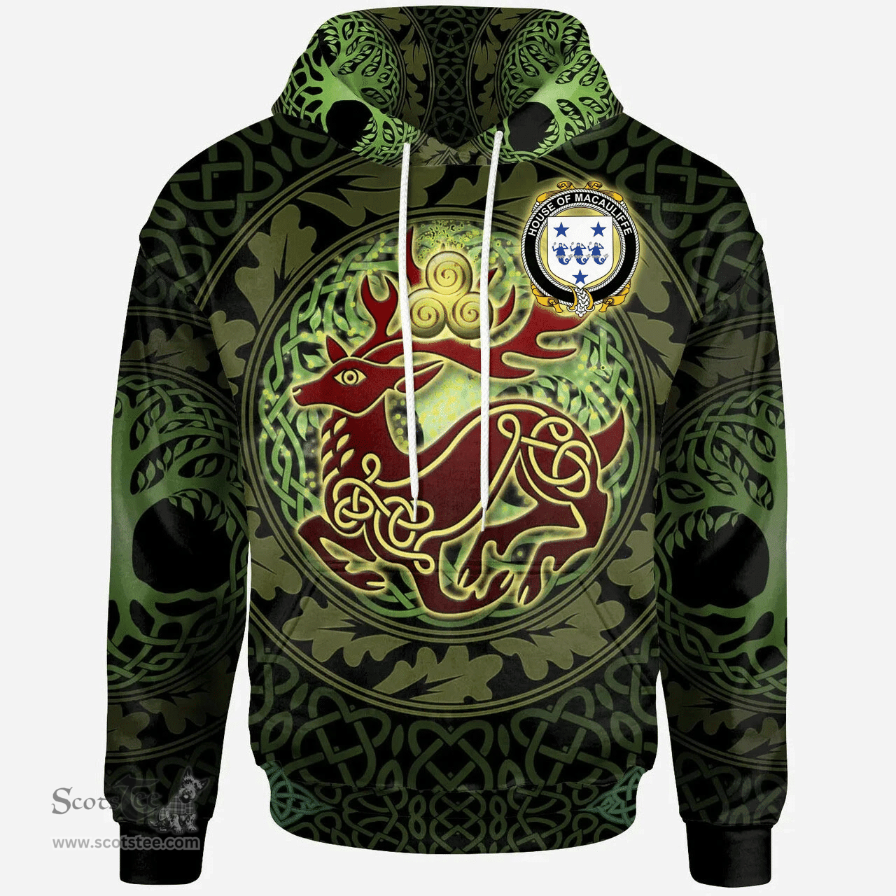 ScotsTee Shop Irish House of MACAULIFFE Coat of Arms Family Crest Ireland Hoodie The God of The Forest Hoodie