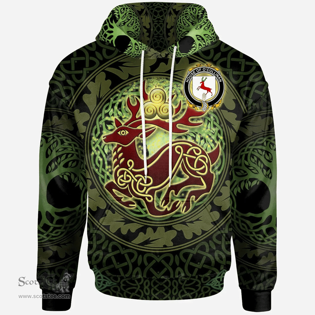 ScotsTee Shop Irish House of O'CULLINAN Coat of Arms Family Crest Ireland Hoodie The God of The Forest Hoodie
