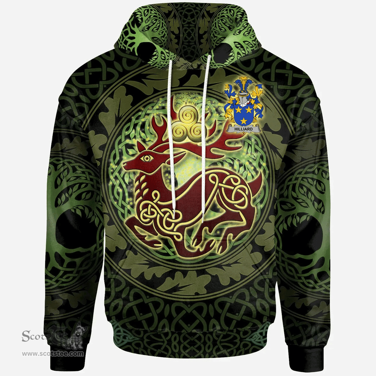 ScotsTee Shop Irish Hilliard Coat of Arms Family Crest Ireland Hoodie The God of The Forest Hoodie