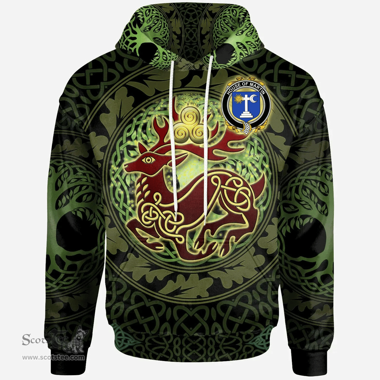 ScotsTee Shop Irish House of MARTIN Coat of Arms Family Crest Ireland Hoodie The God of The Forest Hoodie