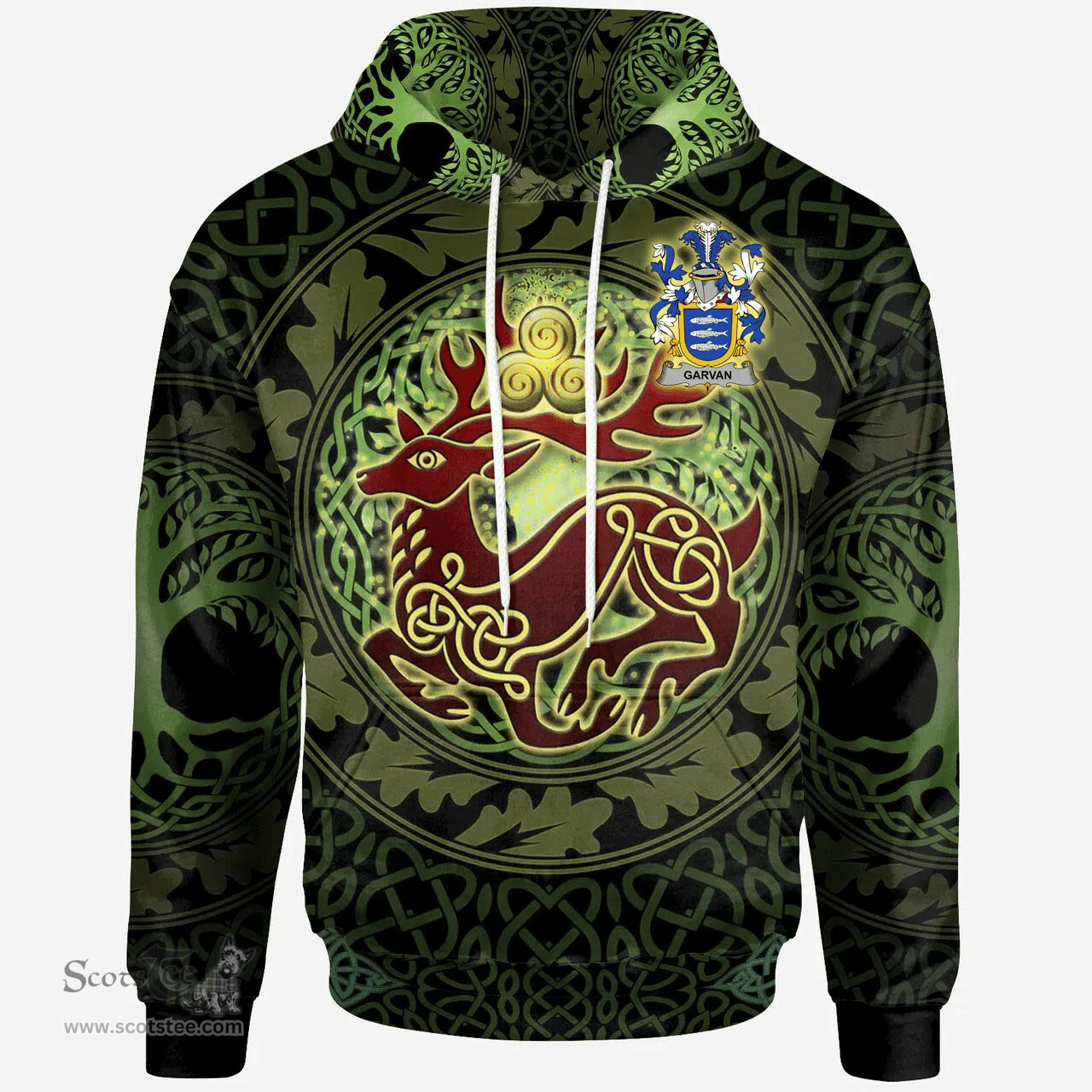 ScotsTee Shop Irish Garvan or O'Garvan Coat of Arms Family Crest Ireland Hoodie The God of The Forest Hoodie