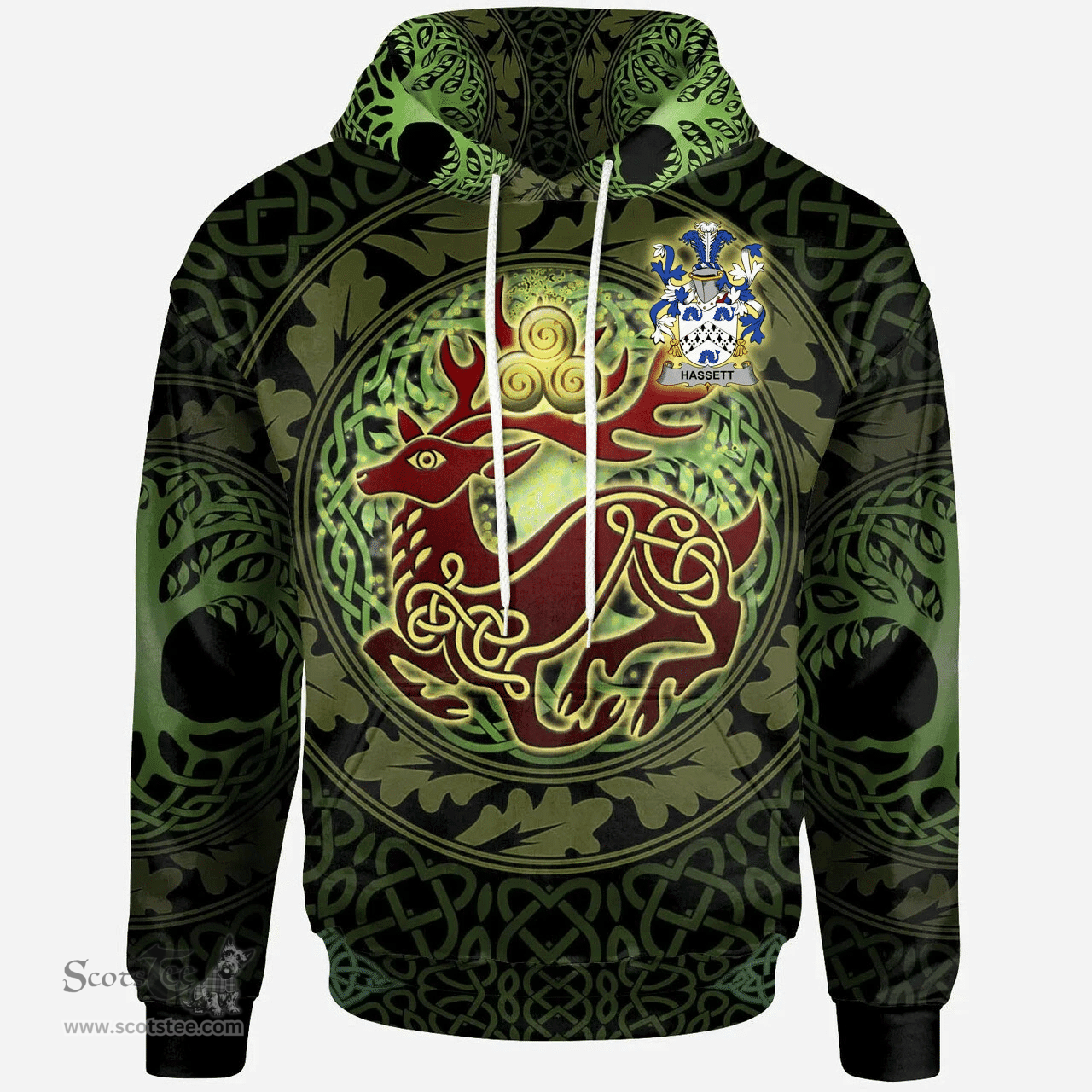 ScotsTee Shop Irish Hassett or Hasset Coat of Arms Family Crest Ireland Hoodie The God of The Forest Hoodie