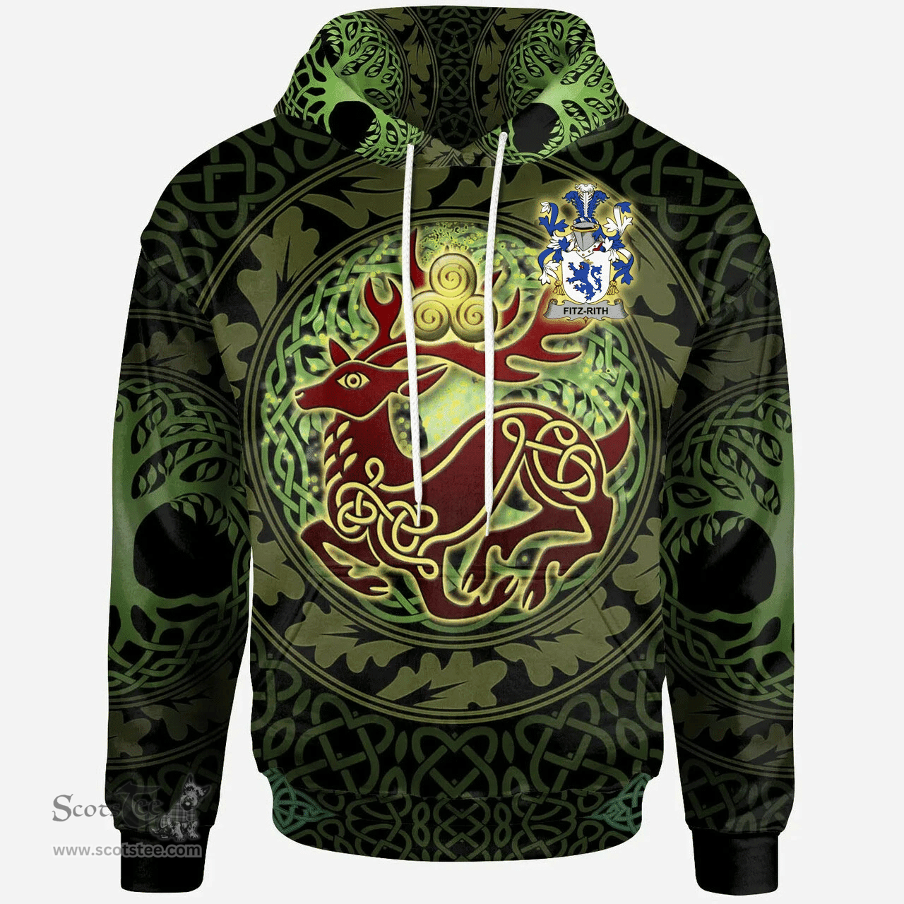ScotsTee Shop Irish Fitz-Rith Coat of Arms Family Crest Ireland Hoodie The God of The Forest Hoodie