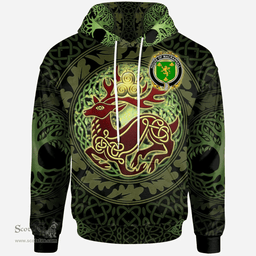 ScotsTee Shop Irish House of MACRANNALL (REYNOLDS) Coat of Arms Family Crest Ireland Hoodie The God of The Forest Hoodie