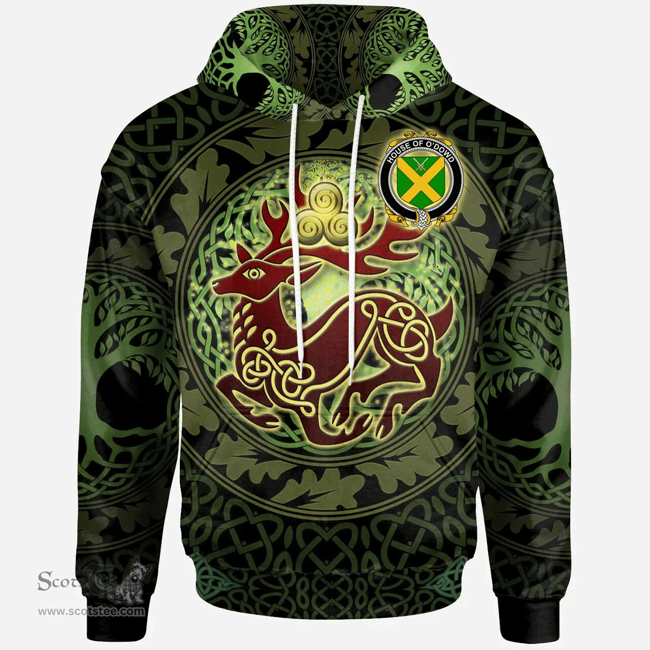 ScotsTee Shop Irish House of O'DOWD Coat of Arms Family Crest Ireland Hoodie The God of The Forest Hoodie