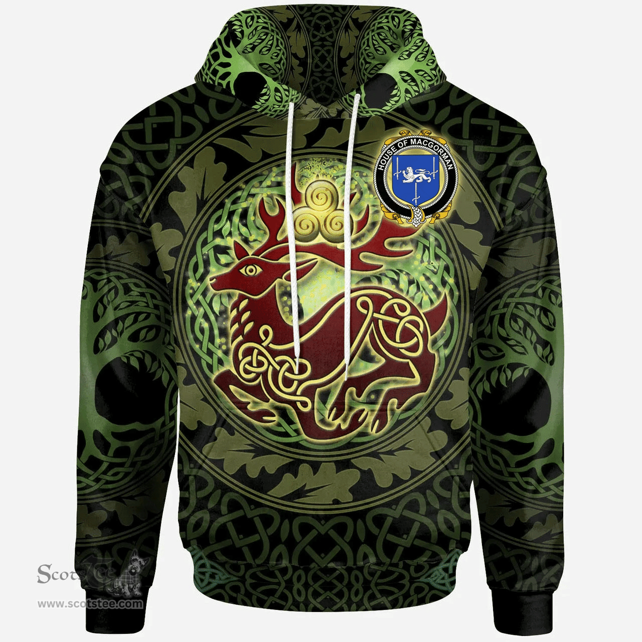 ScotsTee Shop Irish House of MACGORMAN Coat of Arms Family Crest Ireland Hoodie The God of The Forest Hoodie