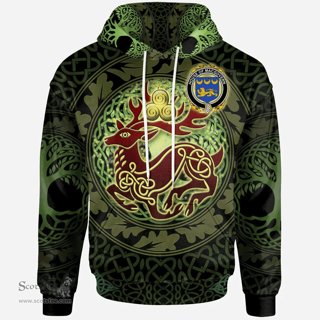 ScotsTee Shop Irish House of MACGOVERN Coat of Arms Family Crest Ireland Hoodie The God of The Forest Hoodie