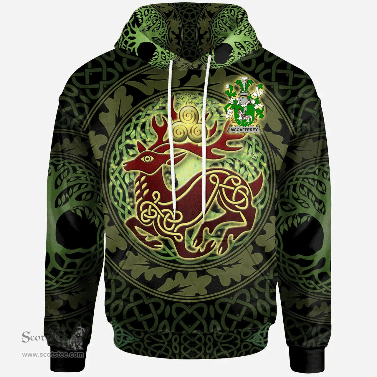 ScotsTee Shop Irish McCafferey or McCaffrey Coat of Arms Family Crest Ireland Hoodie The God of The Forest Hoodie