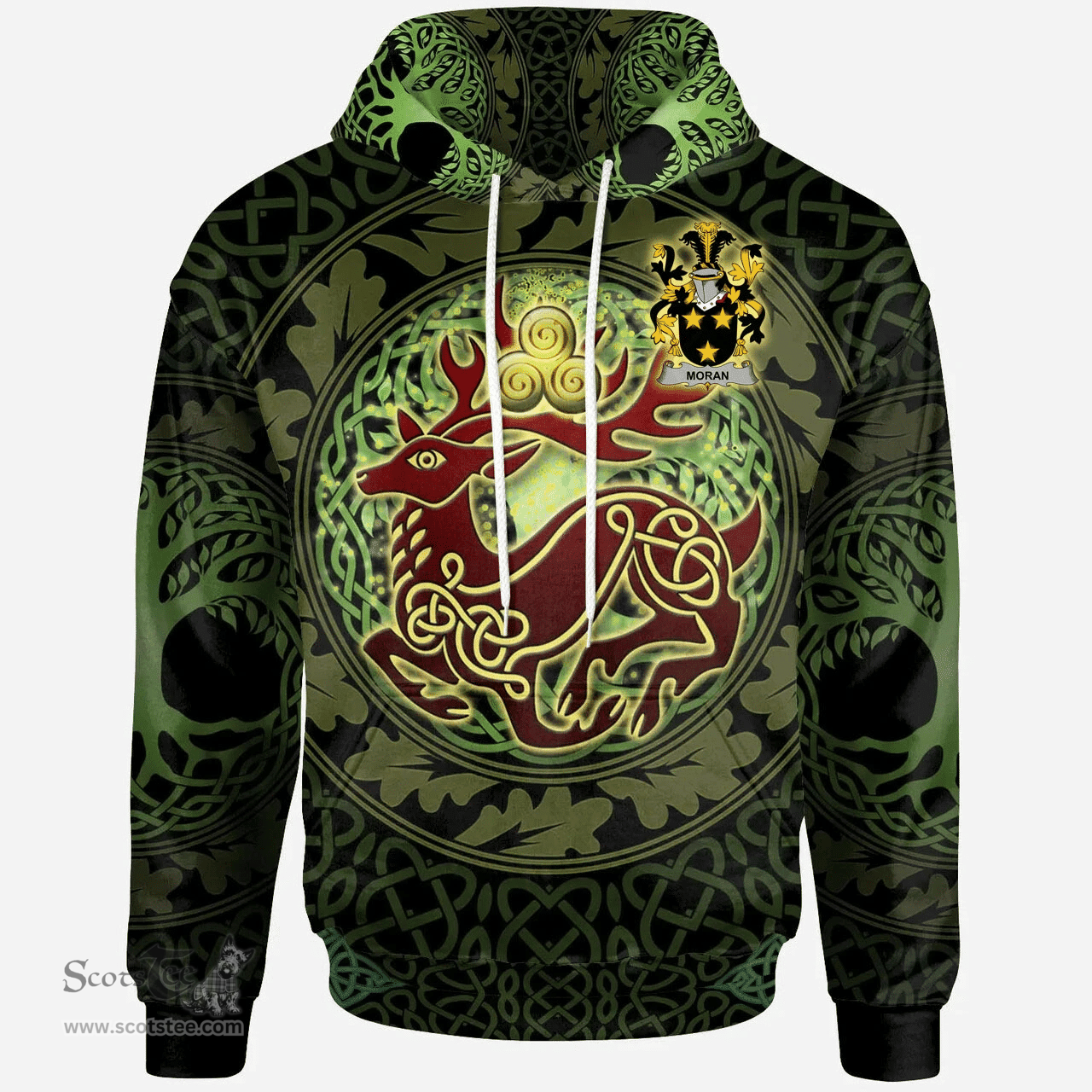 ScotsTee Shop Irish Moran or O'Moran Coat of Arms Family Crest Ireland Hoodie The God of The Forest Hoodie