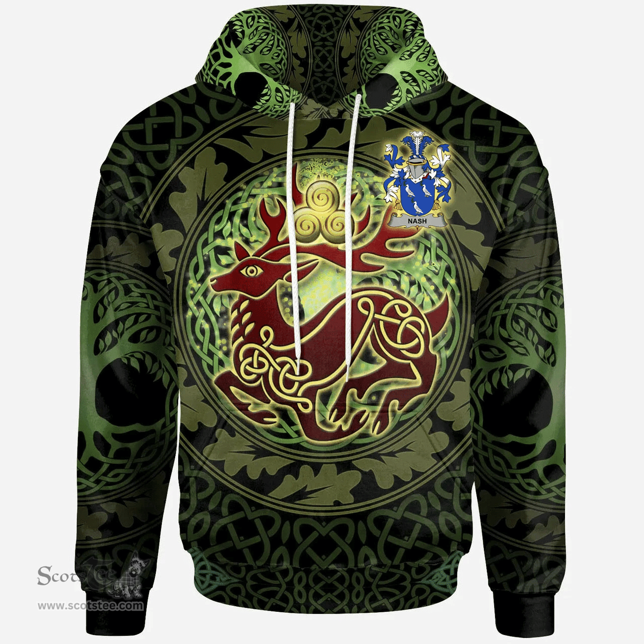 ScotsTee Shop Irish Nash or Naish Coat of Arms Family Crest Ireland Hoodie The God of The Forest Hoodie