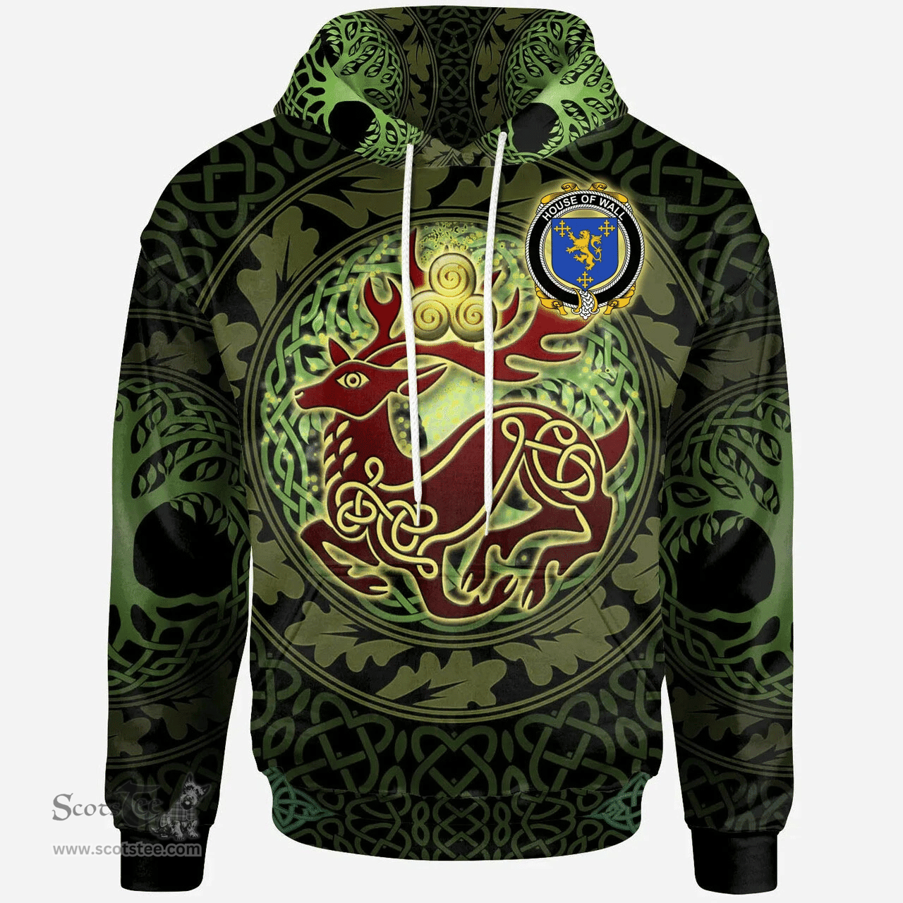 ScotsTee Shop Irish House of WALL Coat of Arms Family Crest Ireland Hoodie The God of The Forest Hoodie