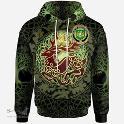 ScotsTee Shop Irish House of O'SHAUGNESSY Coat of Arms Family Crest Ireland Hoodie The God of The Forest Hoodie
