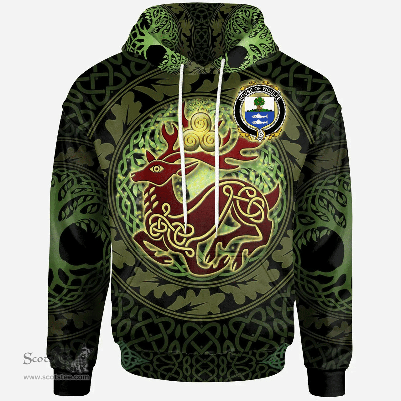 ScotsTee Shop Irish House of WOULFE Coat of Arms Family Crest Ireland Hoodie The God of The Forest Hoodie