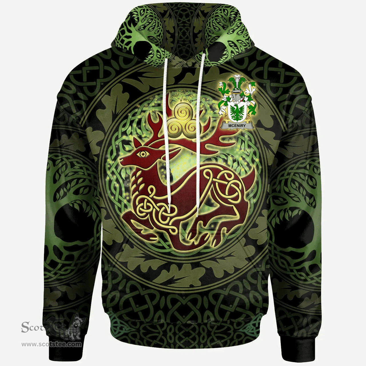 ScotsTee Shop Irish McEniry or McEnery Coat of Arms Family Crest Ireland Hoodie The God of The Forest Hoodie