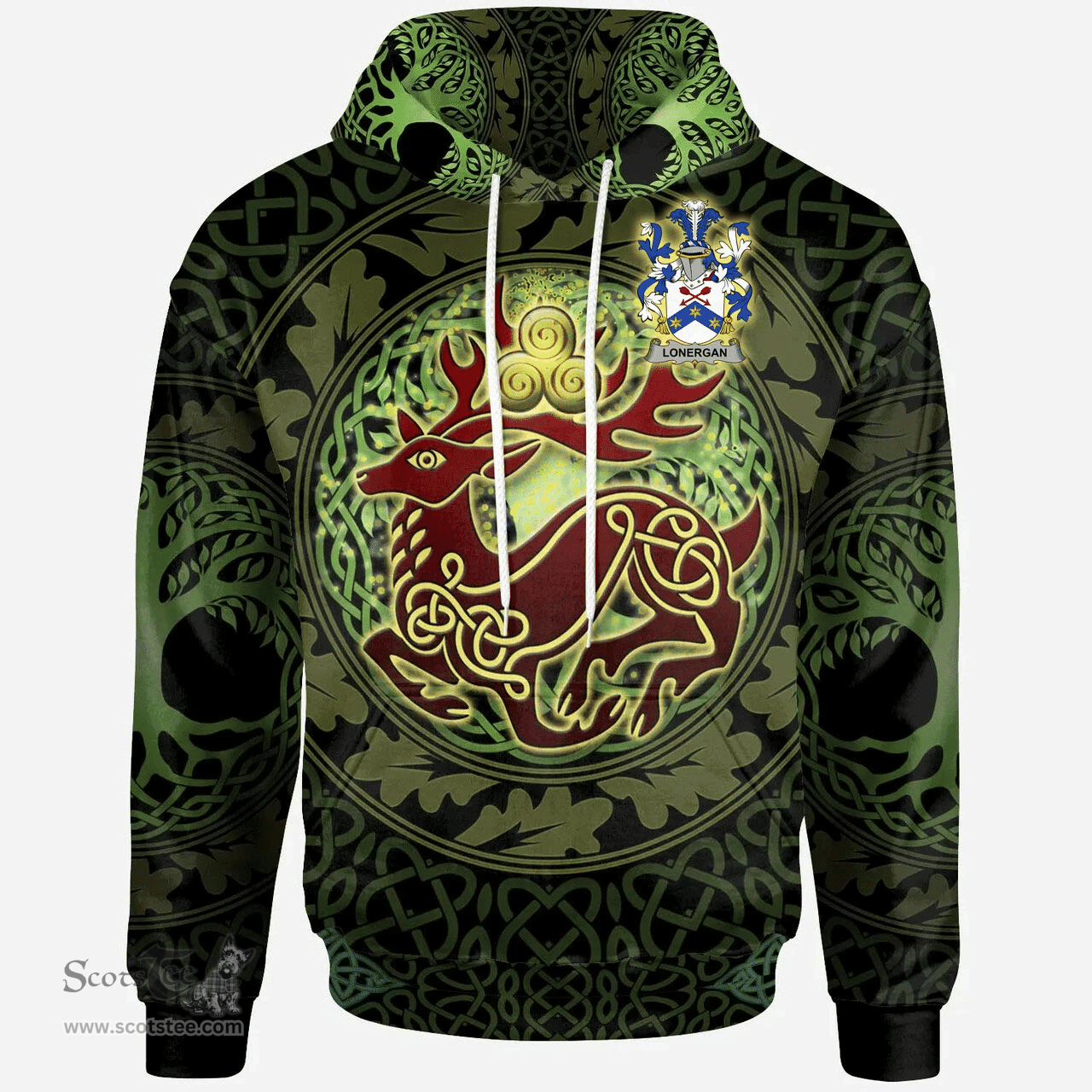 ScotsTee Shop Irish Lonergan or O'Lonergan Coat of Arms Family Crest Ireland Hoodie The God of The Forest Hoodie