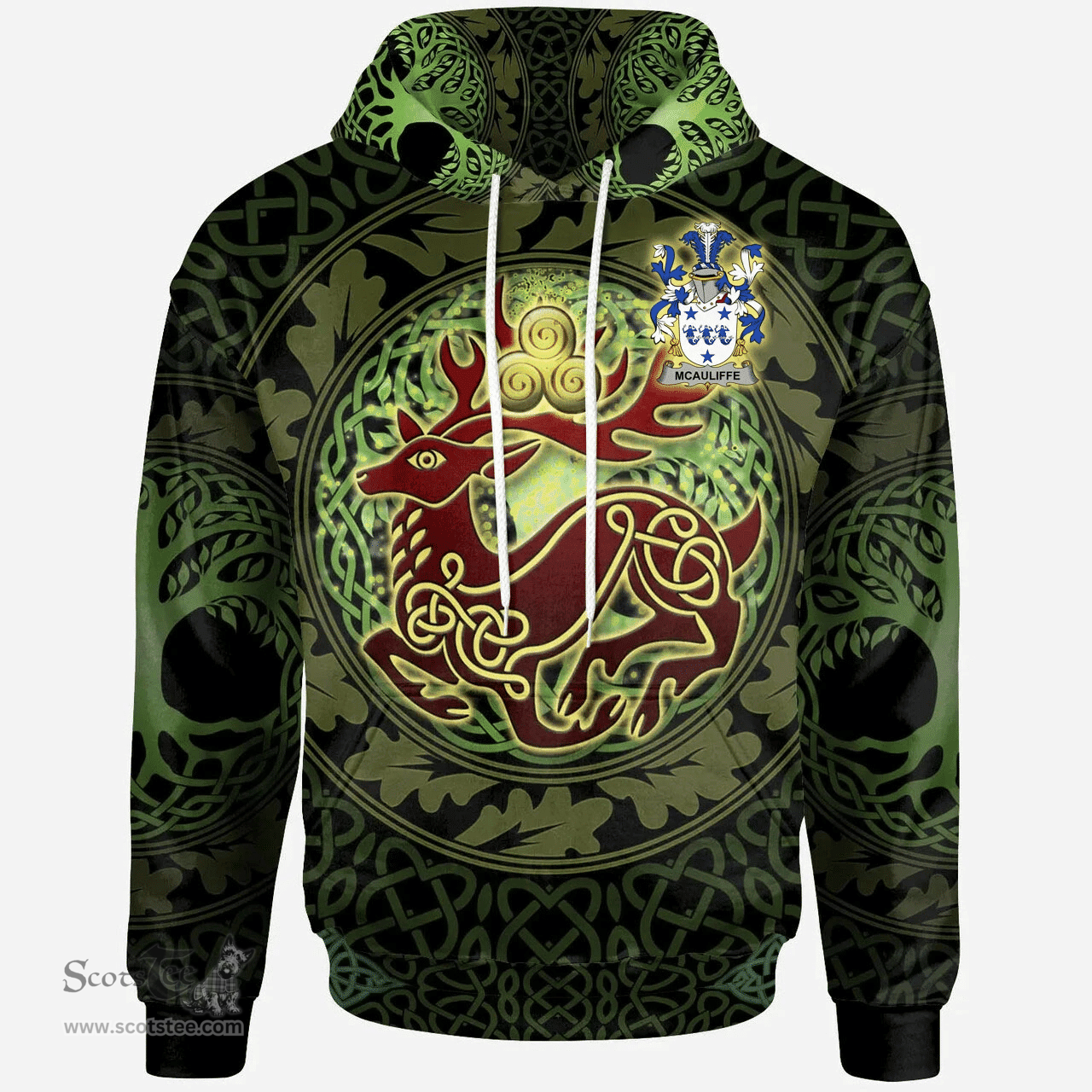 ScotsTee Shop Irish McAuliffe Coat of Arms Family Crest Ireland Hoodie The God of The Forest Hoodie