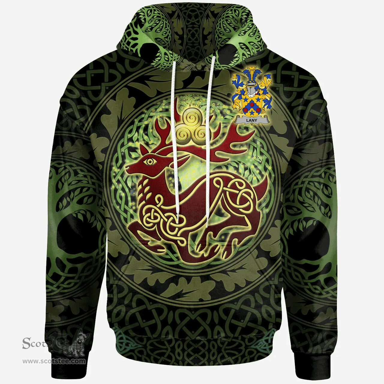 ScotsTee Shop Irish Lany or Laney Coat of Arms Family Crest Ireland Hoodie The God of The Forest Hoodie