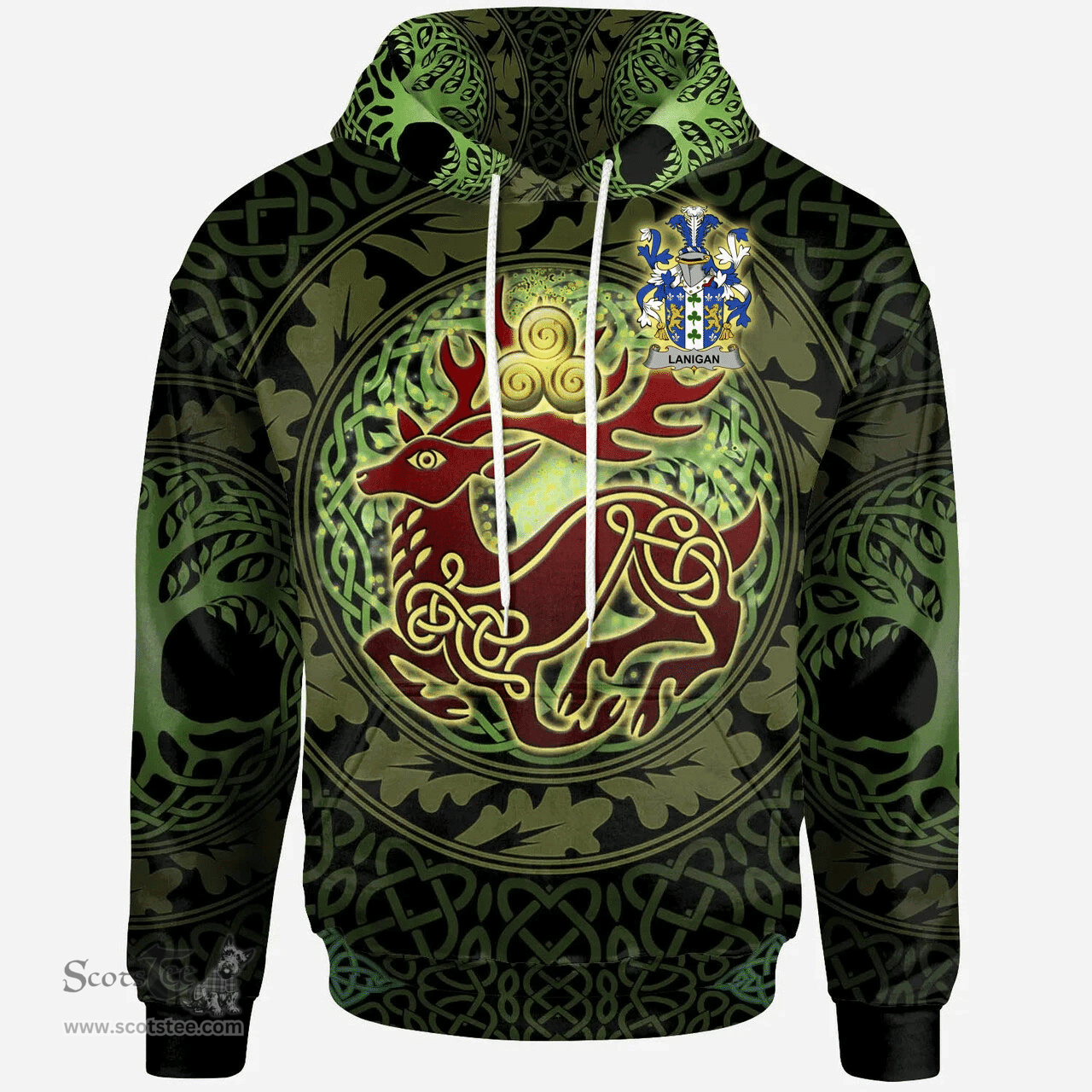 ScotsTee Shop Irish Lanigan or O'Lenigan Coat of Arms Family Crest Ireland Hoodie The God of The Forest Hoodie