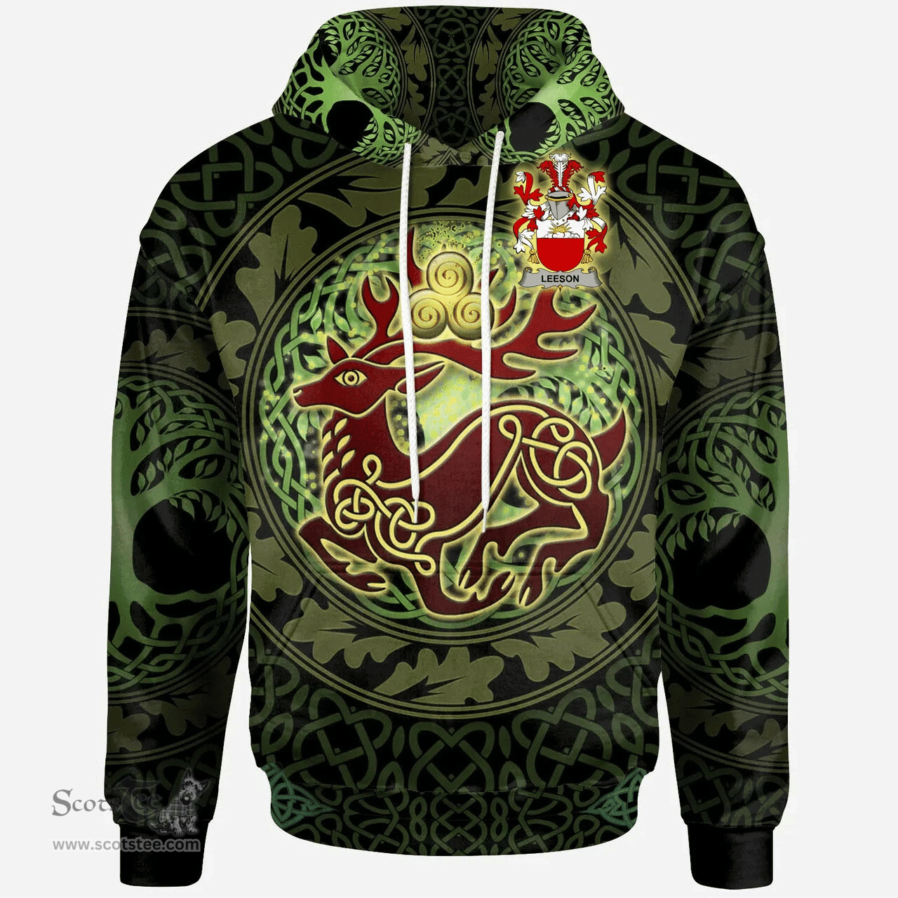 ScotsTee Shop Irish Leeson Coat of Arms Family Crest Ireland Hoodie The God of The Forest Hoodie
