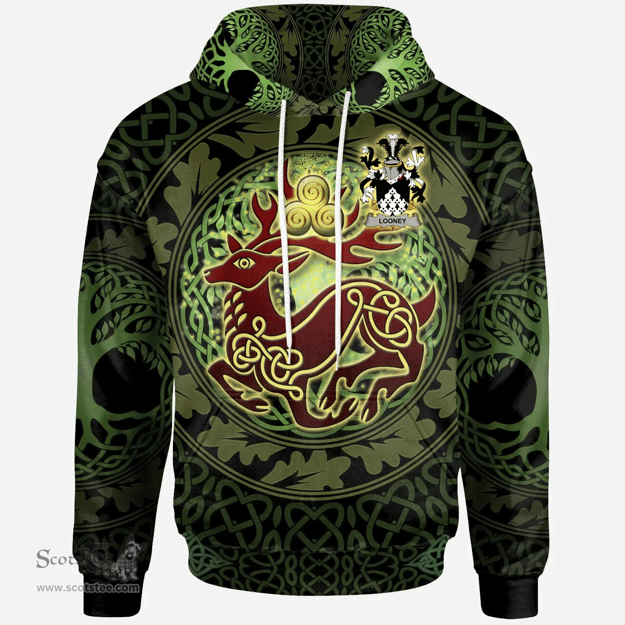 ScotsTee Shop Irish Looney or O'Lunney Coat of Arms Family Crest Ireland Hoodie The God of The Forest Hoodie