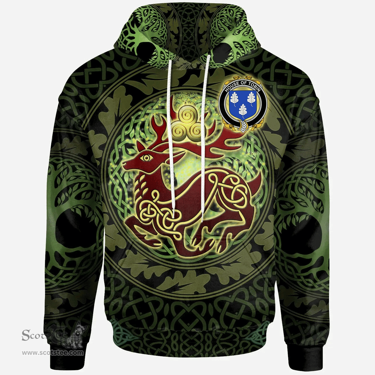 ScotsTee Shop Irish House of TOBIN Coat of Arms Family Crest Ireland Hoodie The God of The Forest Hoodie