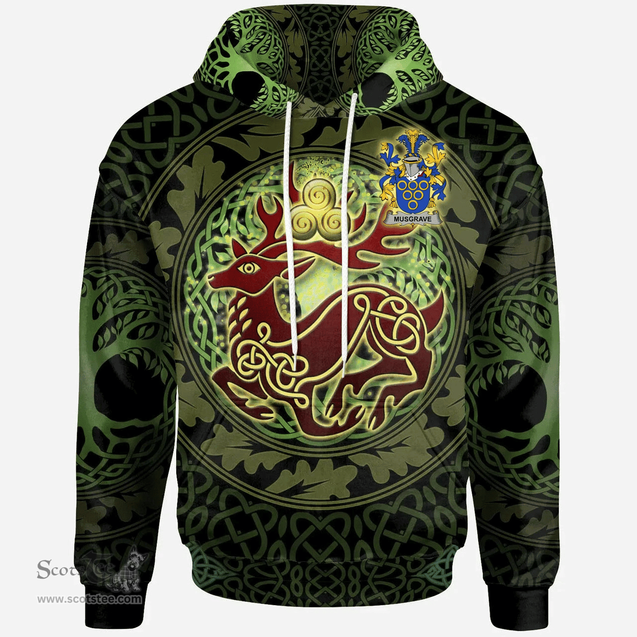 ScotsTee Shop Irish Musgrave Coat of Arms Family Crest Ireland Hoodie The God of The Forest Hoodie