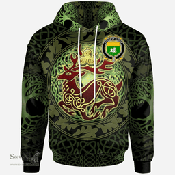 ScotsTee Shop Irish House of O'QUIN (Annaly) Coat of Arms Family Crest Ireland Hoodie The God of The Forest Hoodie