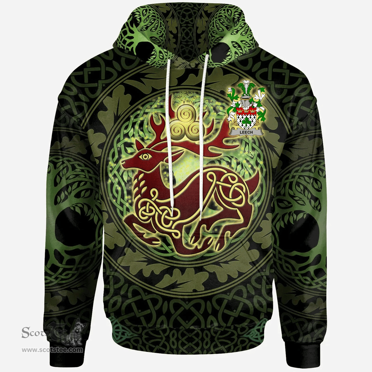 ScotsTee Shop Irish Leech Coat of Arms Family Crest Ireland Hoodie The God of The Forest Hoodie