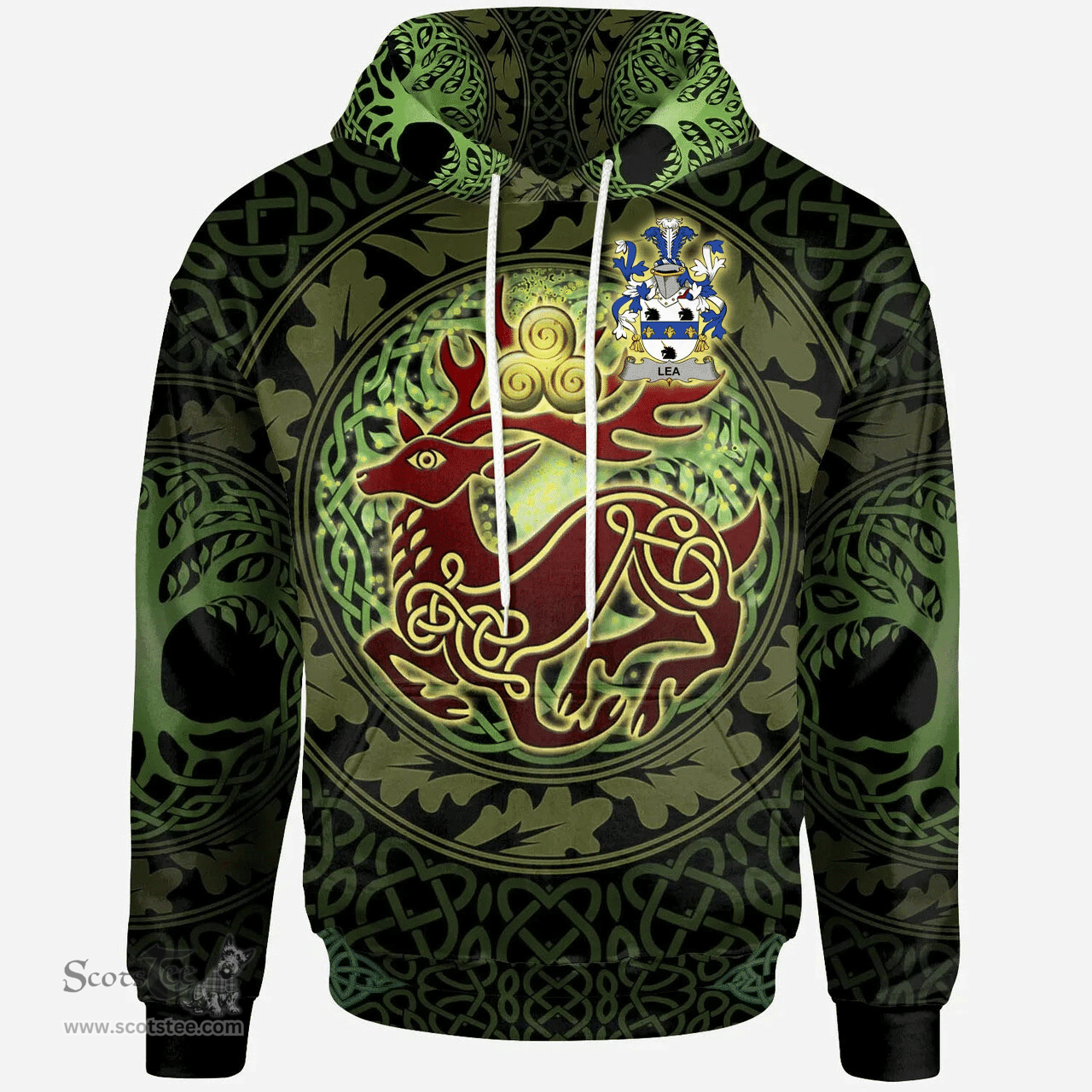 ScotsTee Shop Irish Lea or McLea Coat of Arms Family Crest Ireland Hoodie The God of The Forest Hoodie