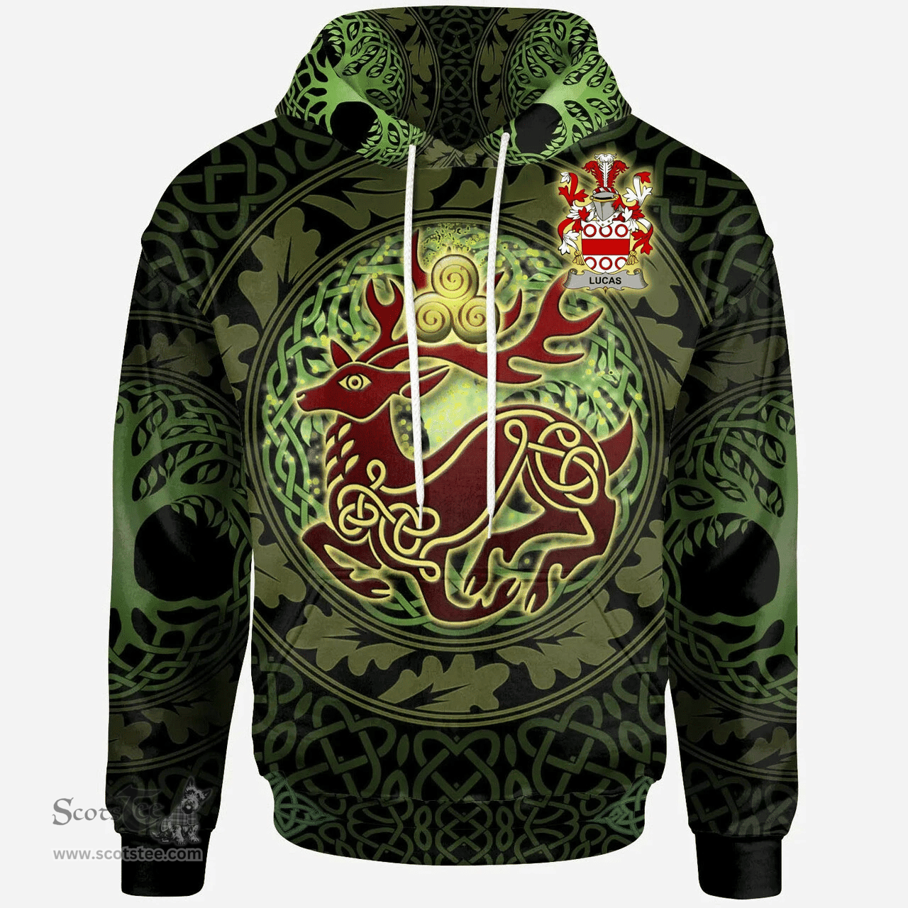 ScotsTee Shop Irish Lucas or Luke Coat of Arms Family Crest Ireland Hoodie The God of The Forest Hoodie