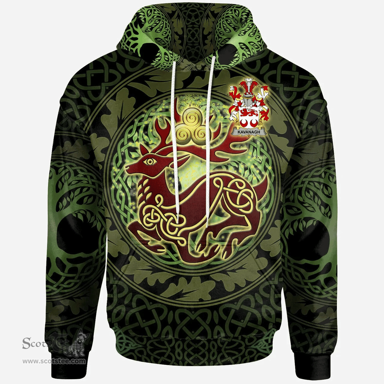 ScotsTee Shop Irish Kavanagh or Cavanagh Coat of Arms Family Crest Ireland Hoodie The God of The Forest Hoodie
