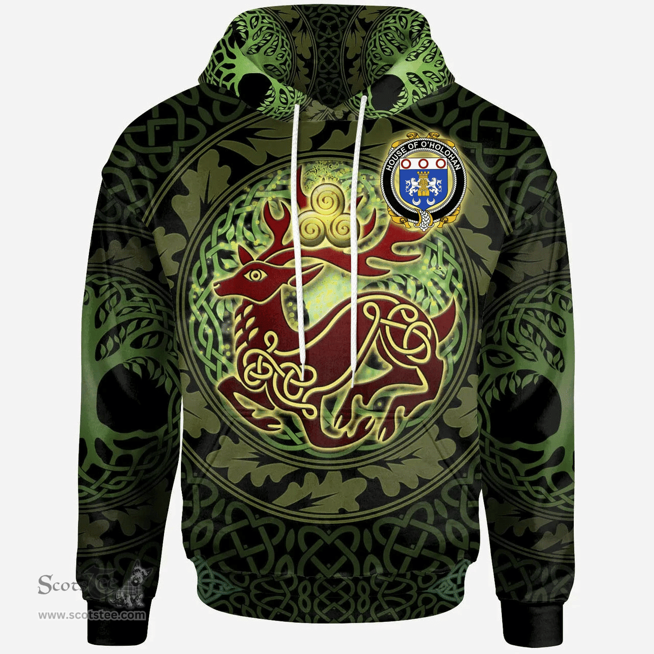 ScotsTee Shop Irish House of O'HOLOHAN Coat of Arms Family Crest Ireland Hoodie The God of The Forest Hoodie