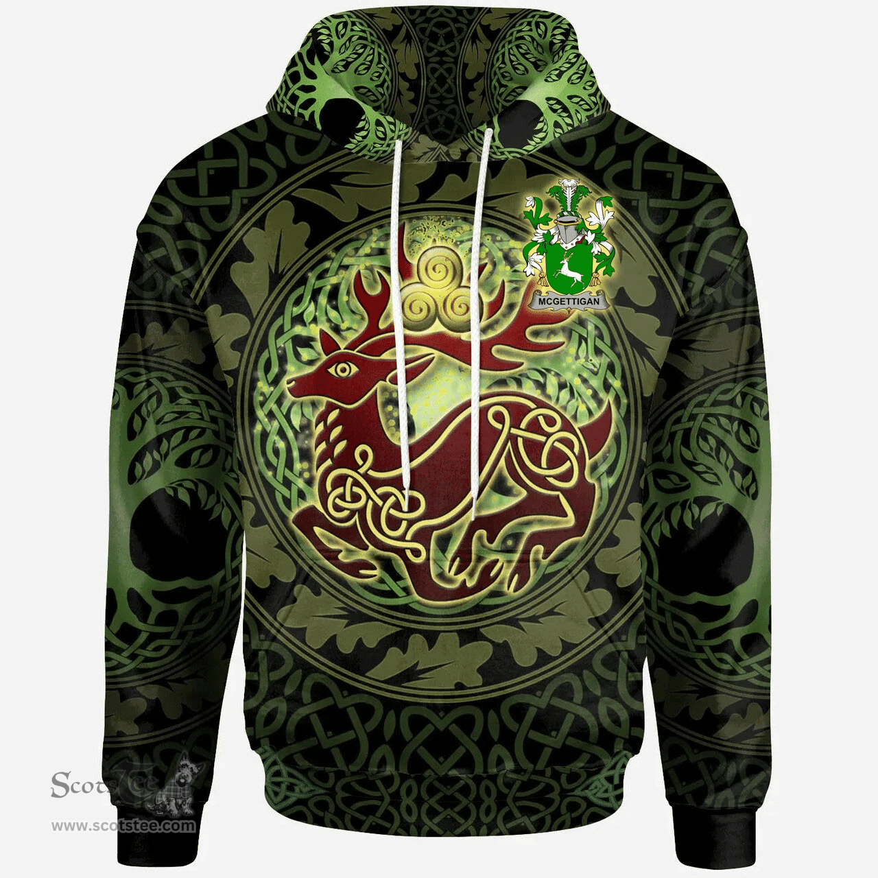 ScotsTee Shop Irish McGettigan or Gethin Coat of Arms Family Crest Ireland Hoodie The God of The Forest Hoodie