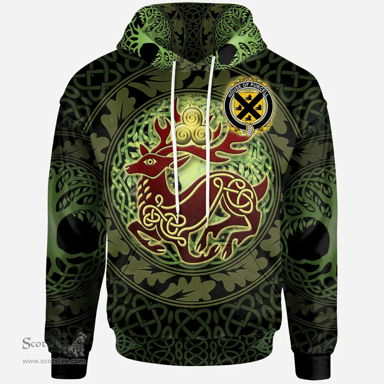 ScotsTee Shop Irish House of PURCELL Coat of Arms Family Crest Ireland Hoodie The God of The Forest Hoodie