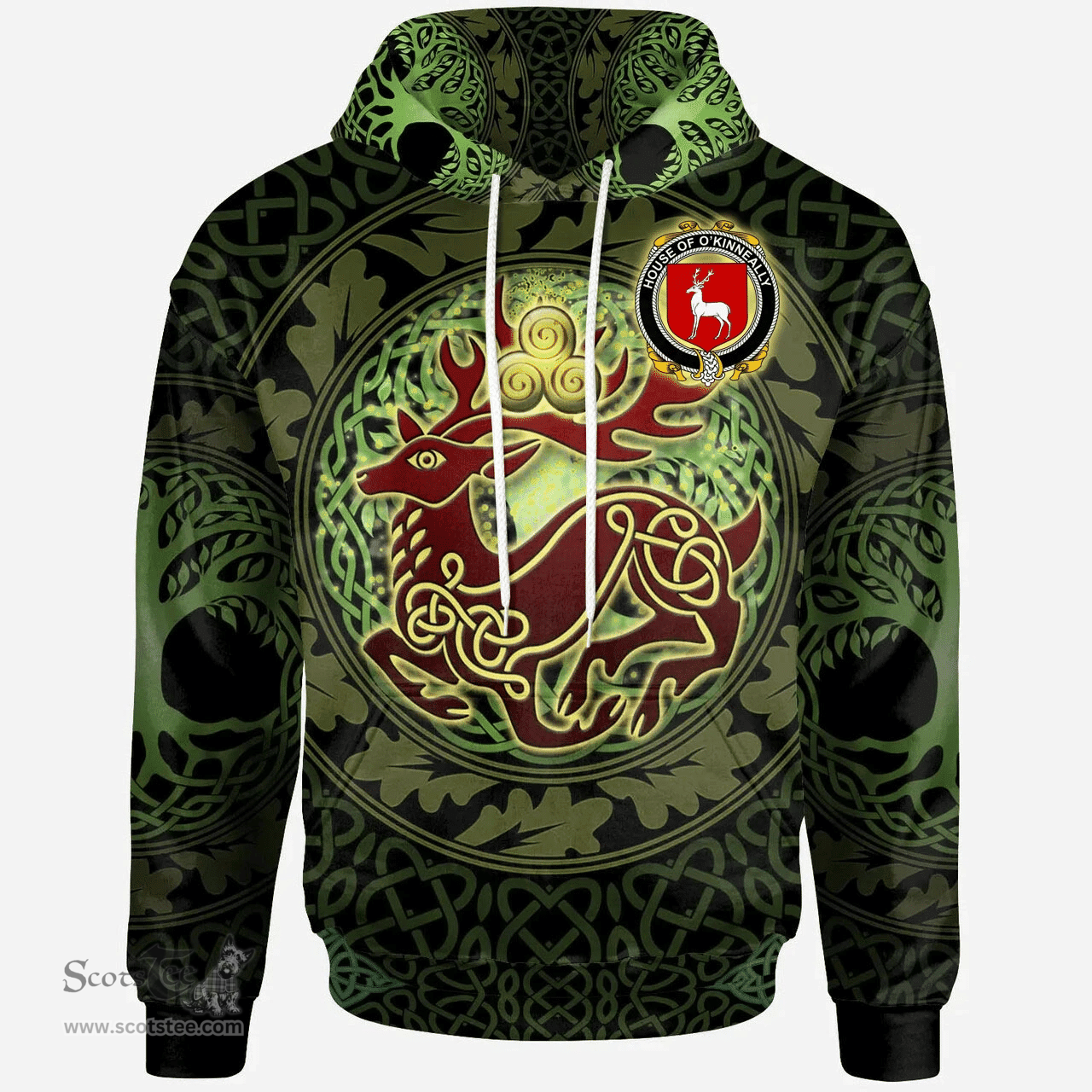 ScotsTee Shop Irish House of O'KINNEALLY Coat of Arms Family Crest Ireland Hoodie The God of The Forest Hoodie