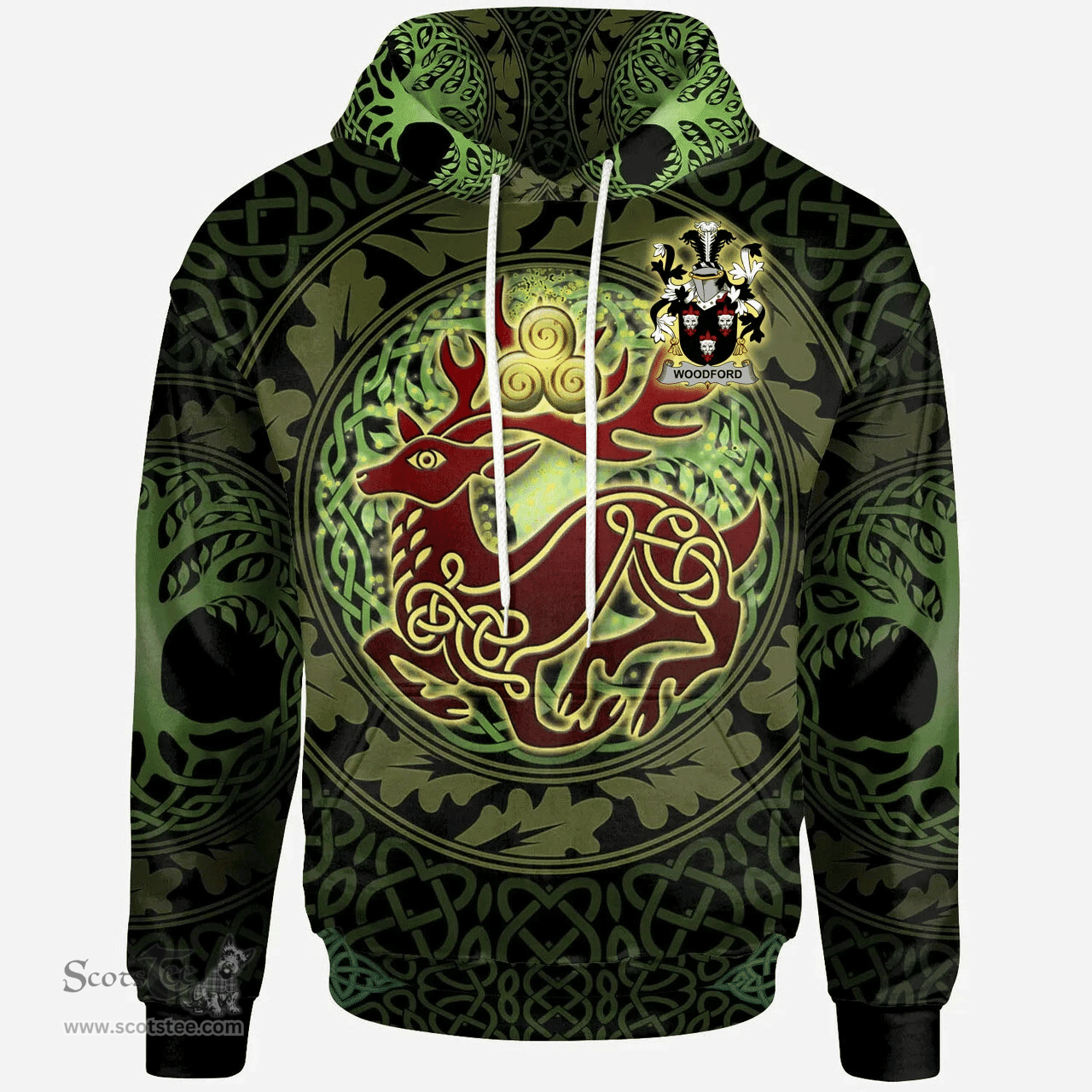 ScotsTee Shop Irish Woodford Coat of Arms Family Crest Ireland Hoodie The God of The Forest Hoodie