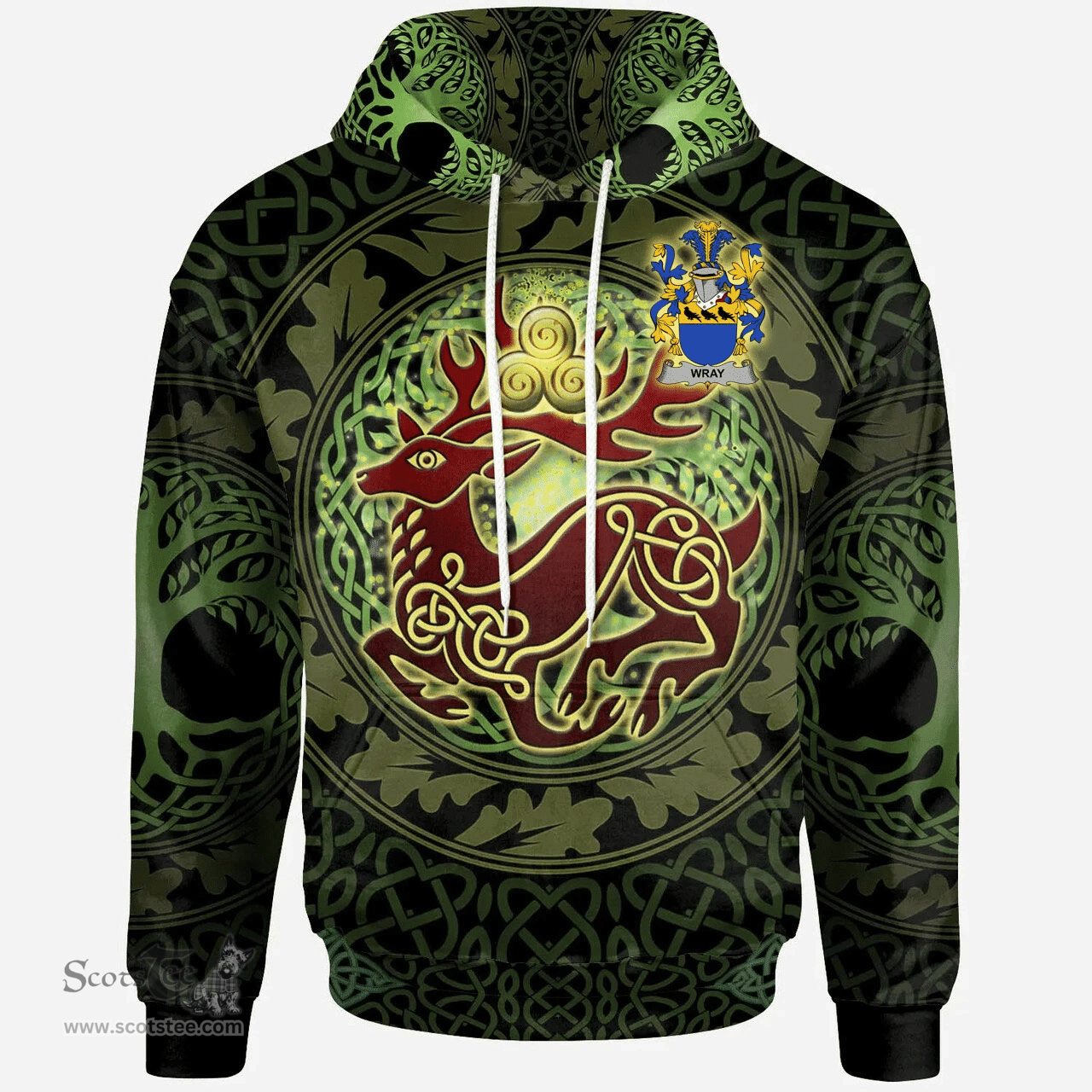 ScotsTee Shop Irish Wray Coat of Arms Family Crest Ireland Hoodie The God of The Forest Hoodie