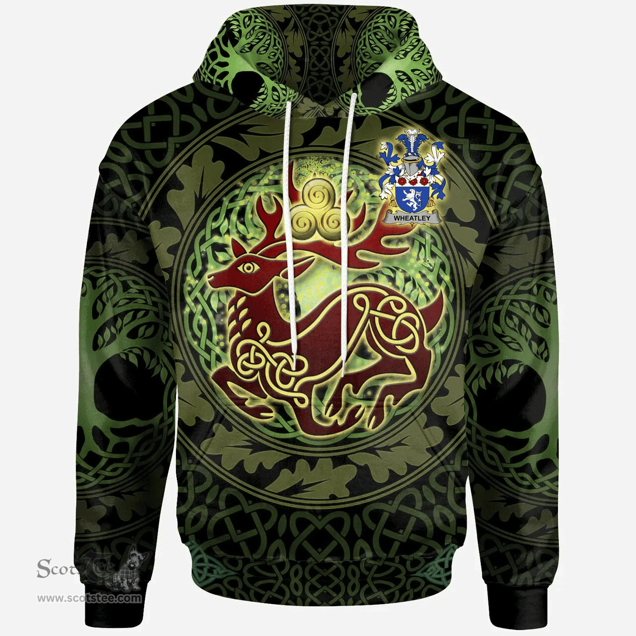 ScotsTee Shop Irish Wheatley Coat of Arms Family Crest Ireland Hoodie The God of The Forest Hoodie