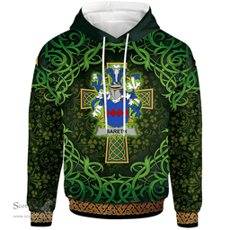 ScotsTee Shop Irish Bareth Coat of Arms Family Crest Ireland Hoodie Celtic Cross Shamrock Patterns