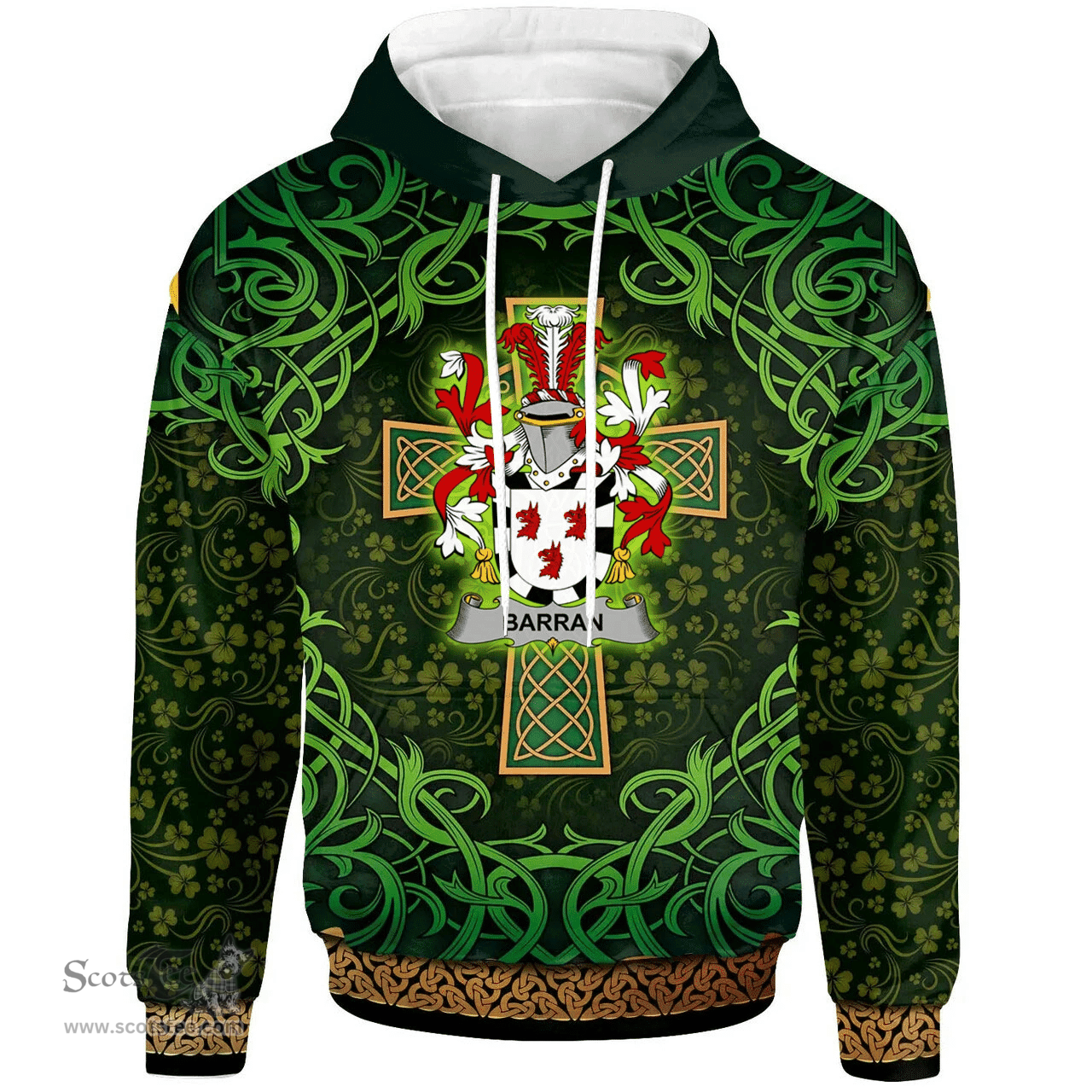 ScotsTee Shop Irish Barran Coat of Arms Family Crest Ireland Hoodie Celtic Cross Shamrock Patterns