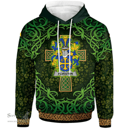 ScotsTee Shop Irish Alveston Coat of Arms Family Crest Ireland Hoodie Celtic Cross Shamrock Patterns