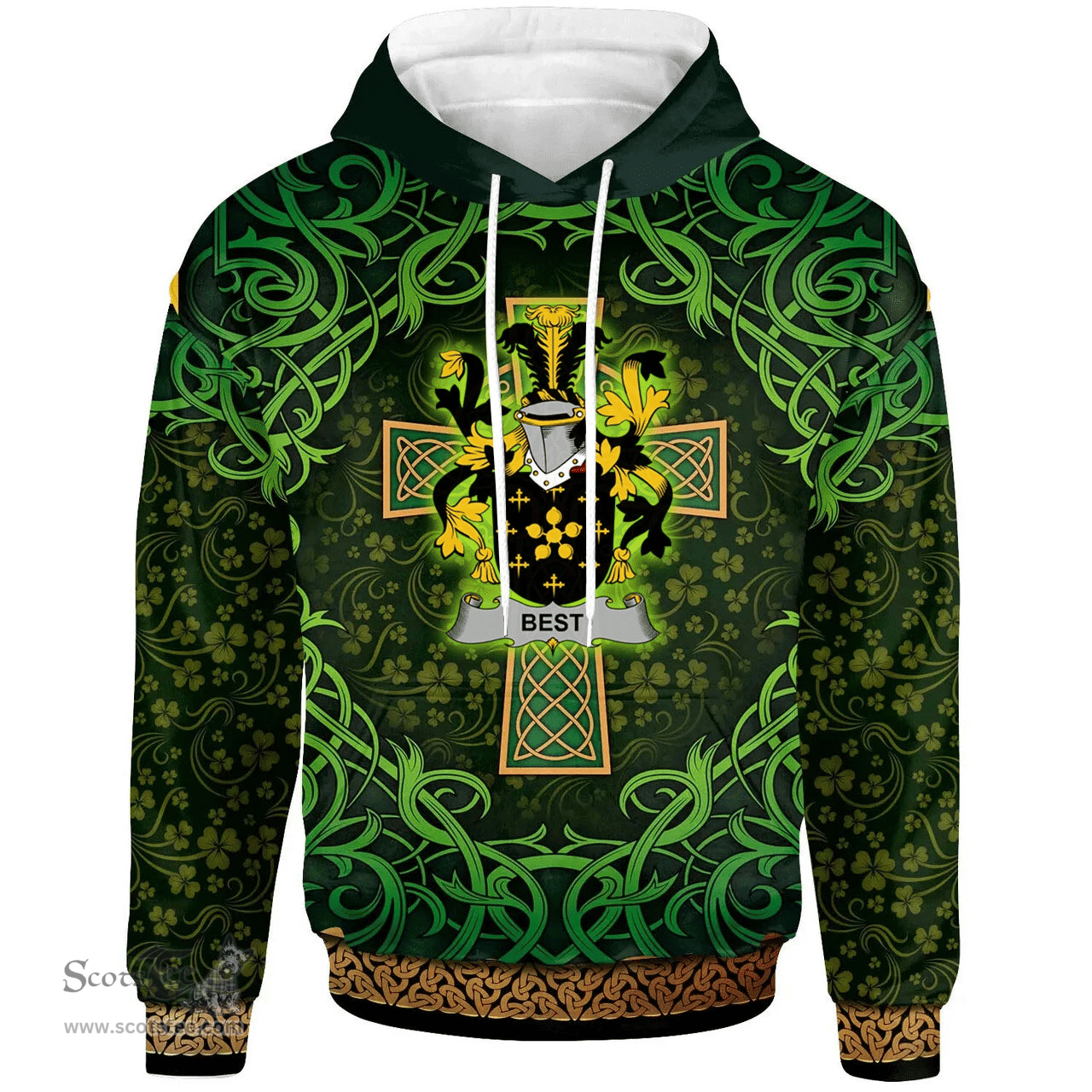 ScotsTee Shop Irish Best Coat of Arms Family Crest Ireland Hoodie Celtic Cross Shamrock Patterns